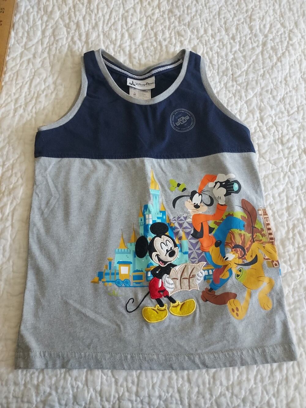 Walt Disney Parks size S Boys Tank Top Kids Embroidered Mickey Goofy Shirt EUC